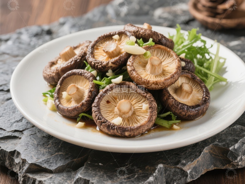 高清大图下载【趣麦麦图】香煎香菇配青菜
