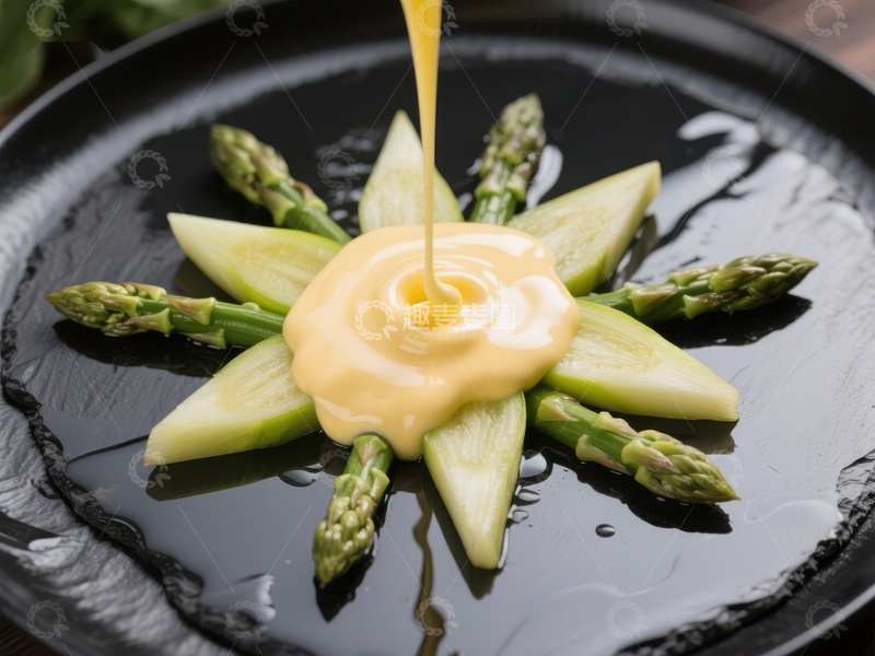 高清大图下载【趣麦麦图】-芦笋配荷兰酱的艺术摆盘