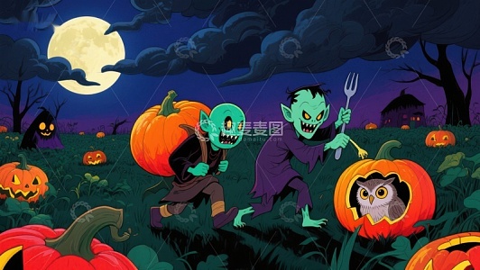 万圣夜精灵与南瓜灯