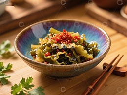 美味海带拌菜，色彩鲜艳的餐桌佳肴