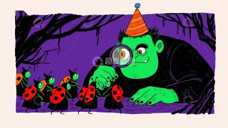 高清大图下载【趣麦麦图】绿色怪物与瓢虫的奇妙互动