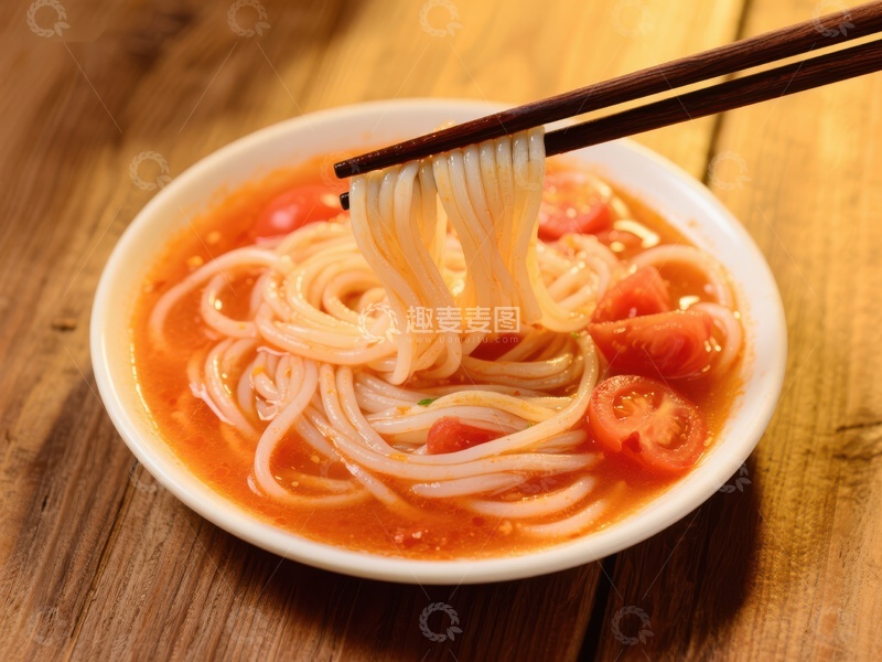 高清大图下载【趣麦麦图】筷子夹起碗中的番茄面条