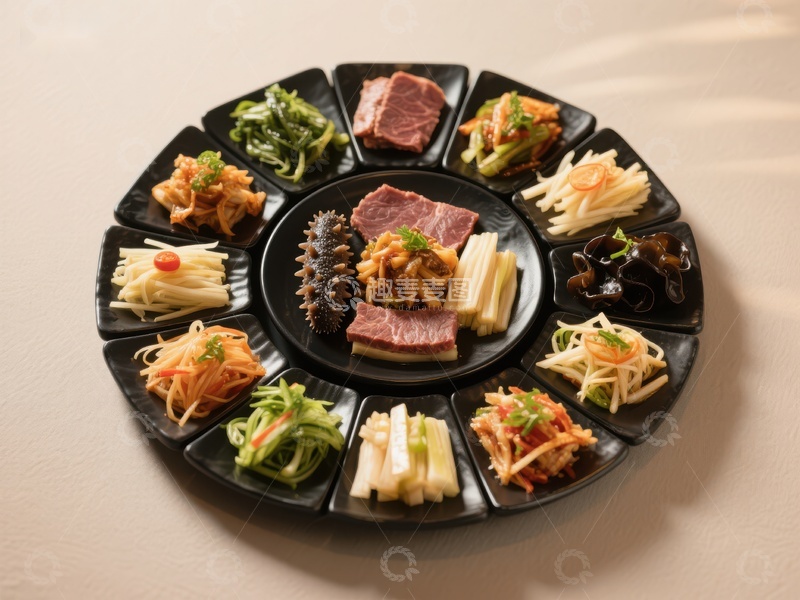 高清大图下载【趣麦麦图】精致圆形拼盘，多种美食荟萃