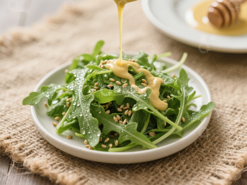 高清大图下载【趣麦麦图】芝麻蜂蜜淋汁的芝麻菜沙拉