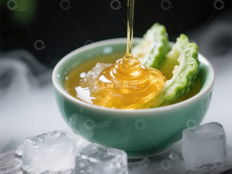 高清大图下载【趣麦麦图】蜂蜜浇灌苦瓜冰块环绕