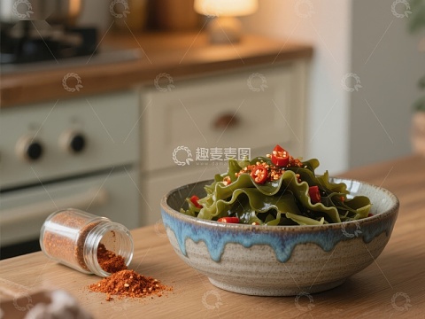 碗中海带沙拉与辣椒粉