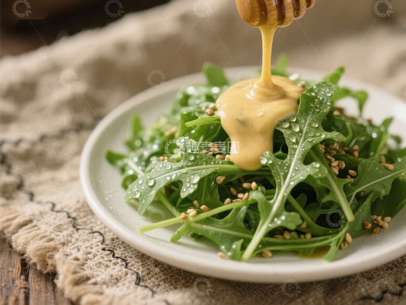 高清大图下载【趣麦麦图】蜂蜜浇淋新鲜绿叶沙拉