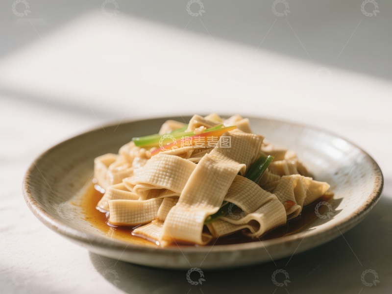 高清大图下载【趣麦麦图】美味豆皮配葱段，简约盘中佳肴