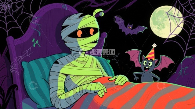 万圣夜的木乃伊与小蝙蝠