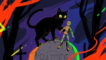 夜幕下的黑猫与木偶