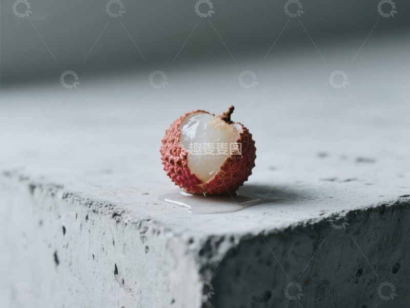 高清大图下载【趣麦麦图】剥开的荔枝静置于水泥台面