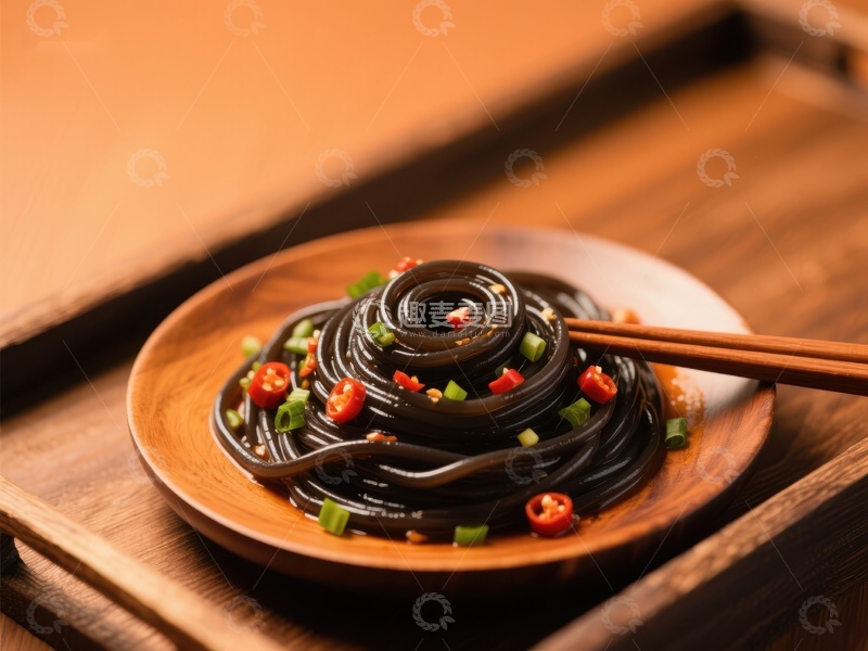 黑米凉粉配红椒香菜