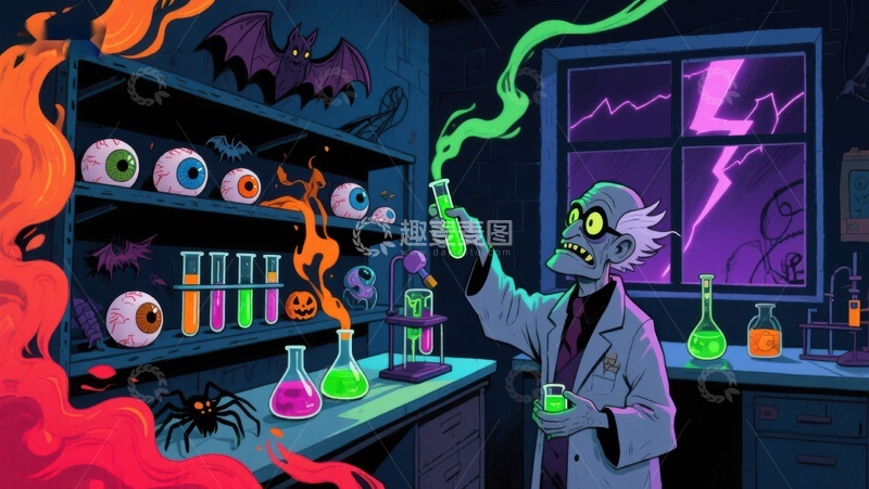 高清大图下载【趣麦麦图】疯狂科学家的实验之夜