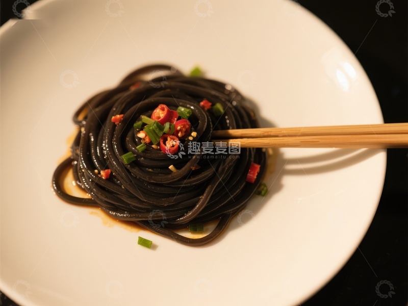 高清大图下载【趣麦麦图】黑面条配辣椒与葱花