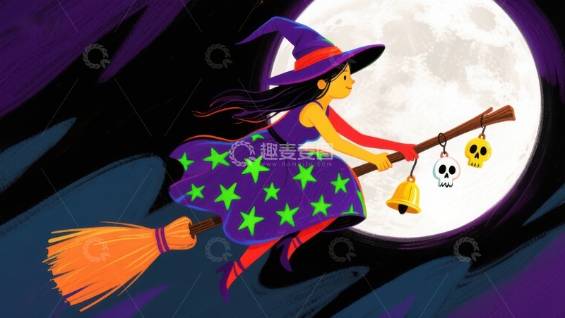 高清大图下载【趣麦麦图】巫女夜空飞行