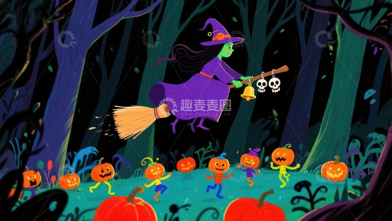 高清大图下载【趣麦麦图】巫女夜行，南瓜灯伴舞