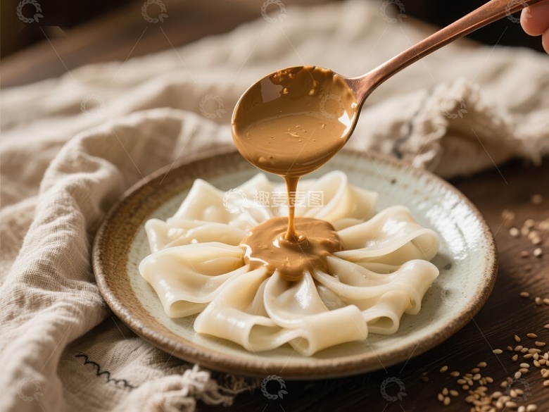 芝麻酱浇灌的手工面条