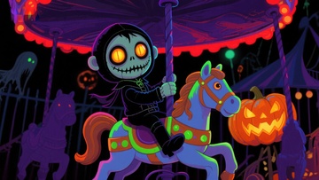 万圣节旋转木马上的骷髅骑士