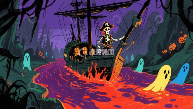 高清大图下载【趣麦麦图】幽灵海盗船在神秘沼泽中航行