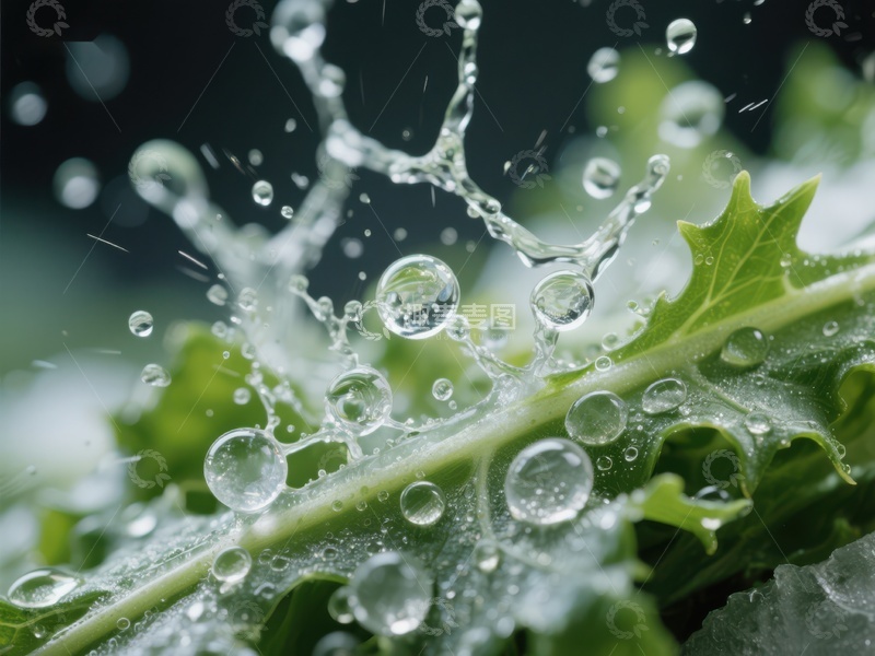 高清大图下载【趣麦麦图】水珠飞溅在绿叶上的瞬间