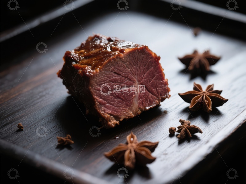 高清大图下载【趣麦麦图】烤肉切片与八角星装饰