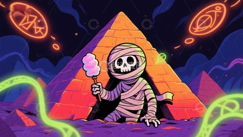 高清大图下载【趣麦麦图】金字塔前的木乃伊手持棉花糖