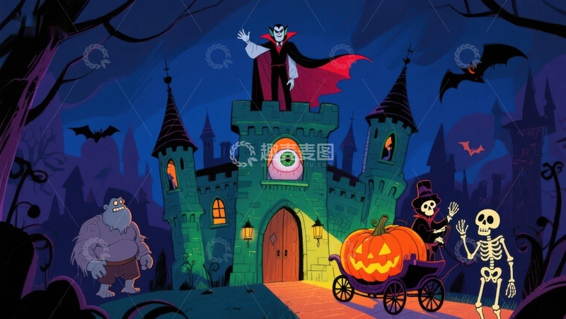 高清大图下载【趣麦麦图】万圣节城堡夜景