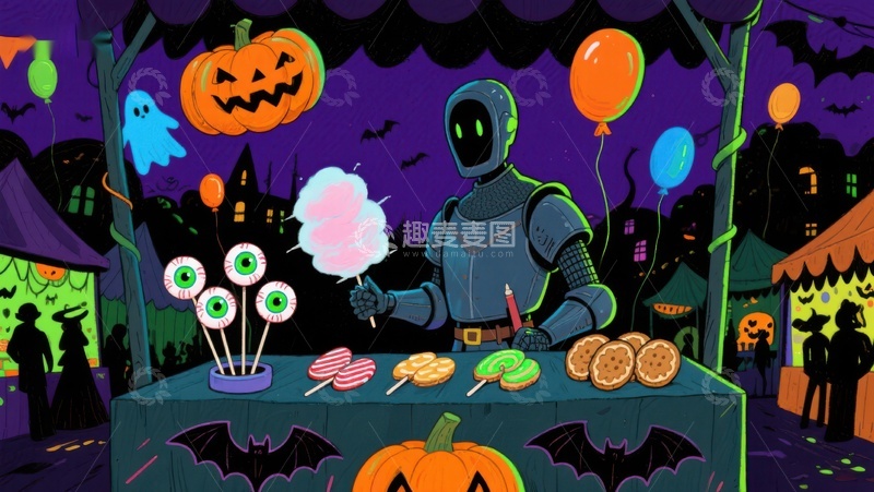 高清大图下载【趣麦麦图】万圣节夜市上的糖果摊
