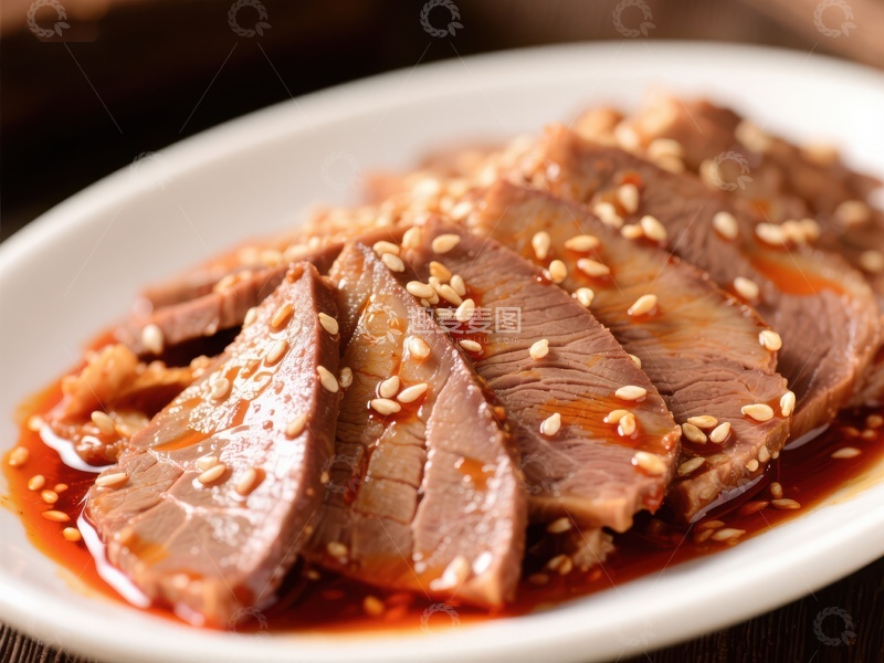 高清大图下载【趣麦麦图】红油牛肉片，撒芝麻点缀