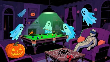 万圣节夜的幽灵台球派对