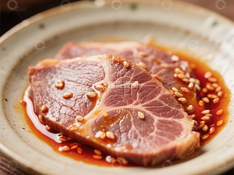 腌制牛肉片配芝麻酱