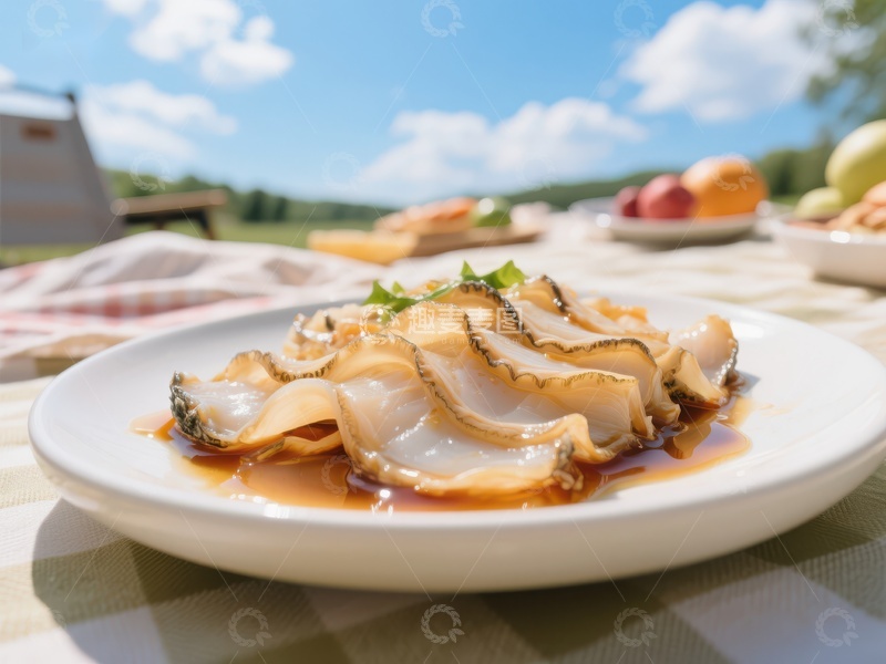 高清大图下载【趣麦麦图】户外餐桌上的美味扇贝料理