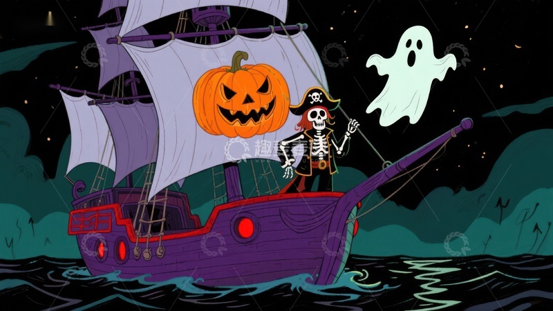 高清大图下载【趣麦麦图】万圣节海盗船与幽灵