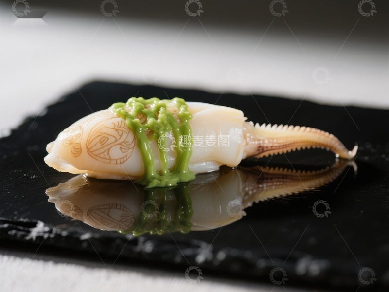 精致鱿鱼料理，搭配绿色酱汁