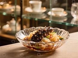 精致海参菜肴，摆盘精美