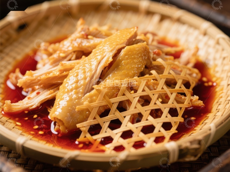 高清大图下载【趣麦麦图】竹篮中的麻辣鸡块