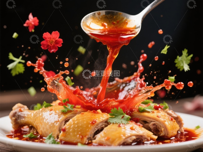 高清大图下载【趣麦麦图】红油淋鸡，美味瞬间