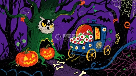 万圣节糖果马车与南瓜树