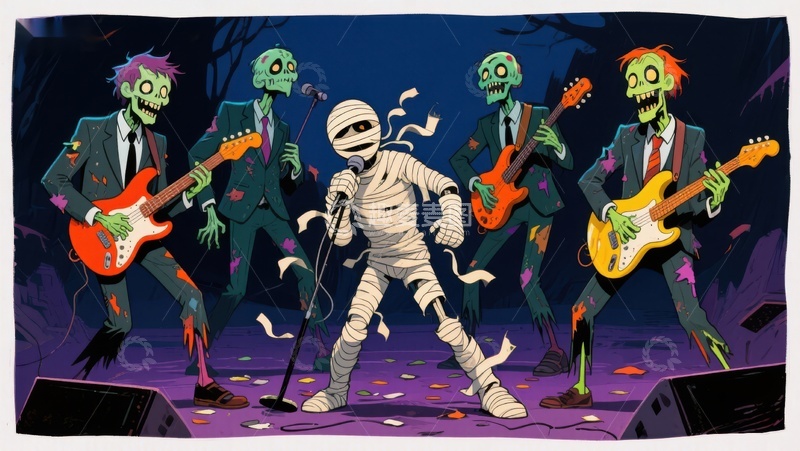 高清大图下载【趣麦麦图】僵尸乐队舞台表演