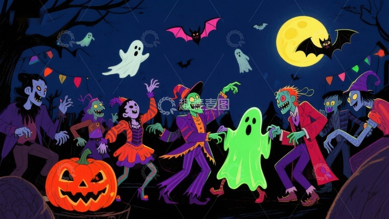 高清大图下载【趣麦麦图】万圣节狂欢夜，鬼怪齐舞迎月光