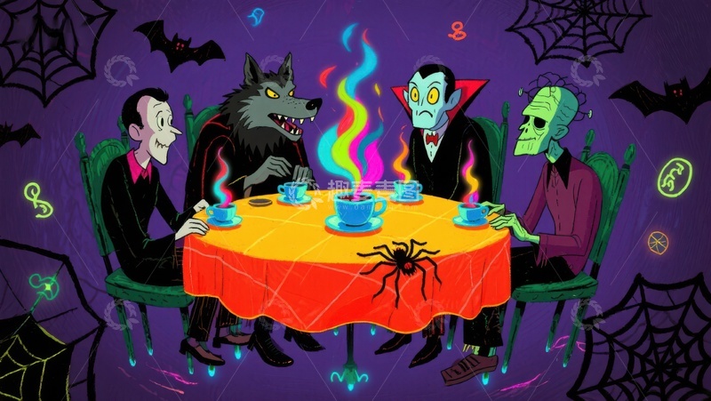 高清大图下载【趣麦麦图】万圣节怪物共进晚餐