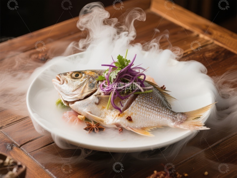高清大图下载【趣麦麦图】烟雾缭绕的清蒸鱼