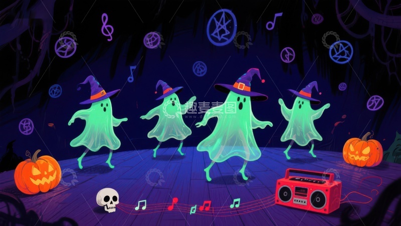 高清大图下载【趣麦麦图】幽灵舞会：万圣节音乐派对