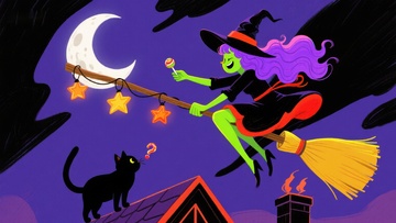 巫女骑扫帚夜空飞行