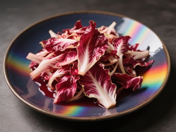 彩虹盘上的新鲜红菊苣沙拉