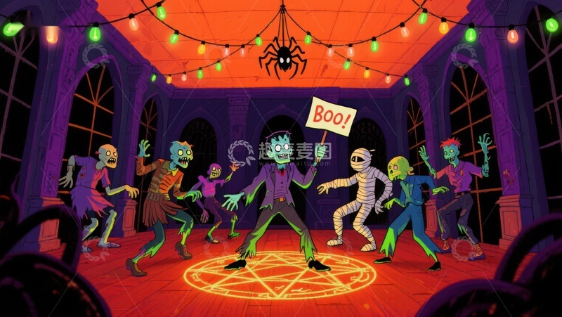 高清大图下载【趣麦麦图】万圣节僵尸舞会狂欢场景
