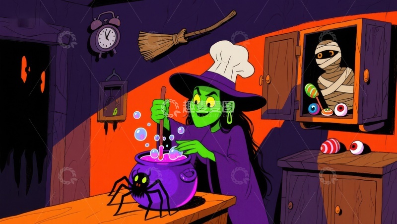 高清大图下载【趣麦麦图】女巫厨房：魔法与木乃伊的奇妙夜