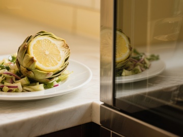 柠檬装饰的芦笋盘