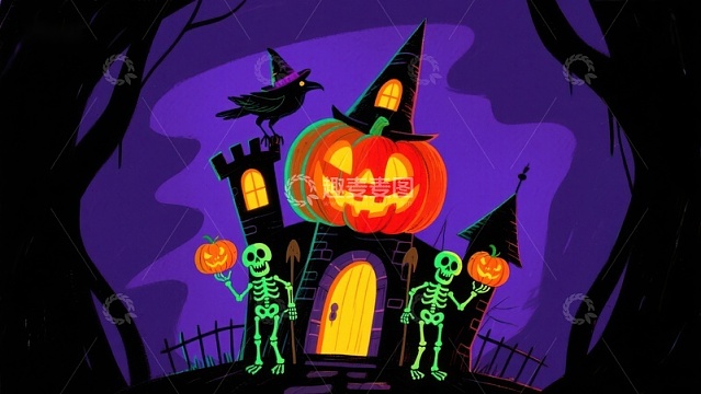 万圣节南瓜城堡与骷髅