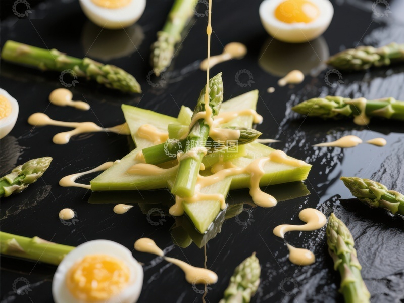 高清大图下载【趣麦麦图】芦笋配蛋黄酱与水煮蛋的艺术摆盘